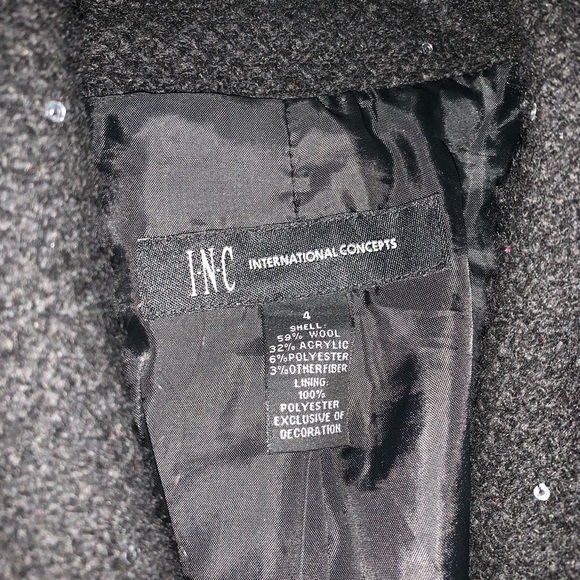 Elegant Black Sequins Wool Coat - Picture 4 of 6